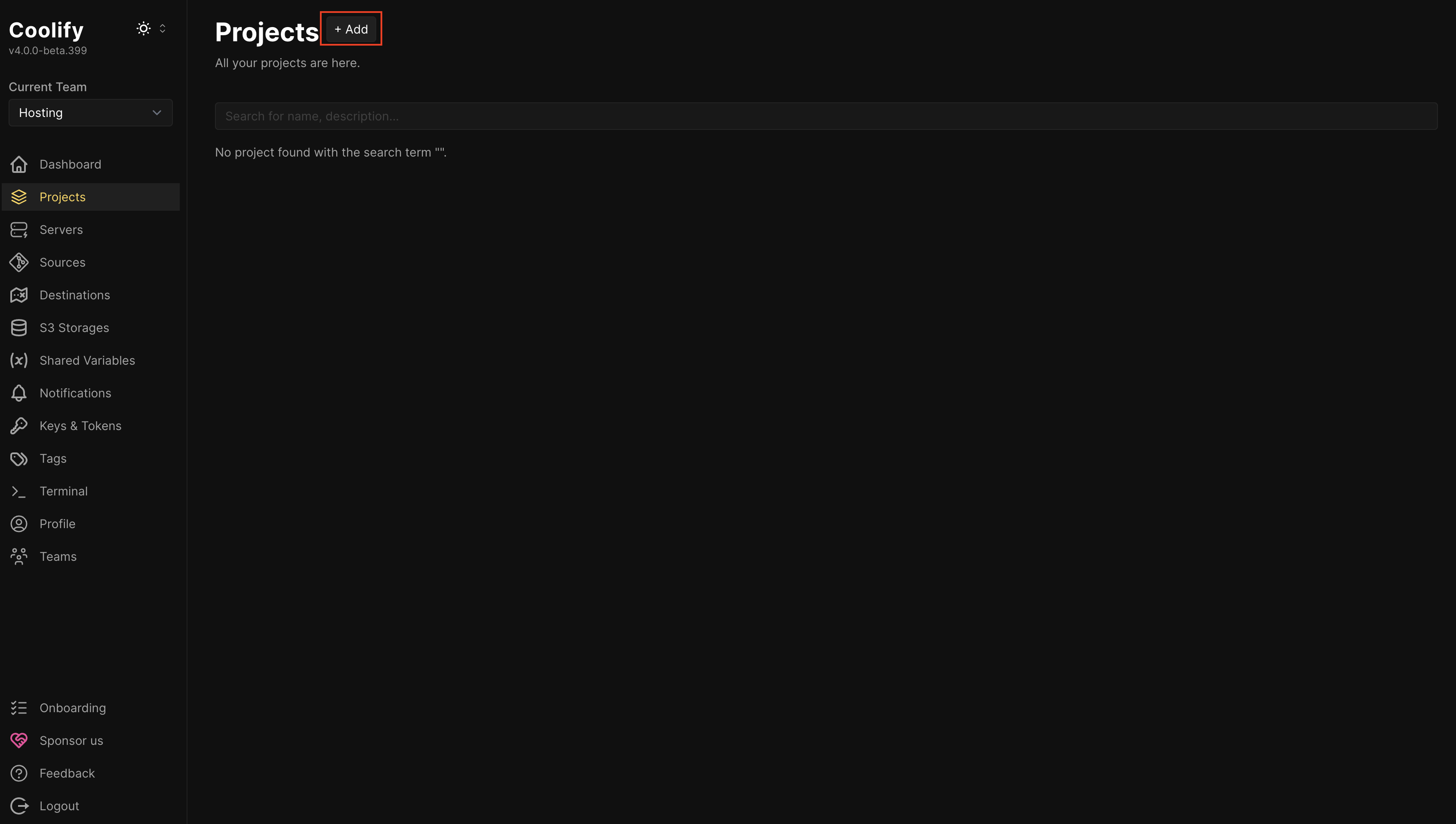 Click “Add” project